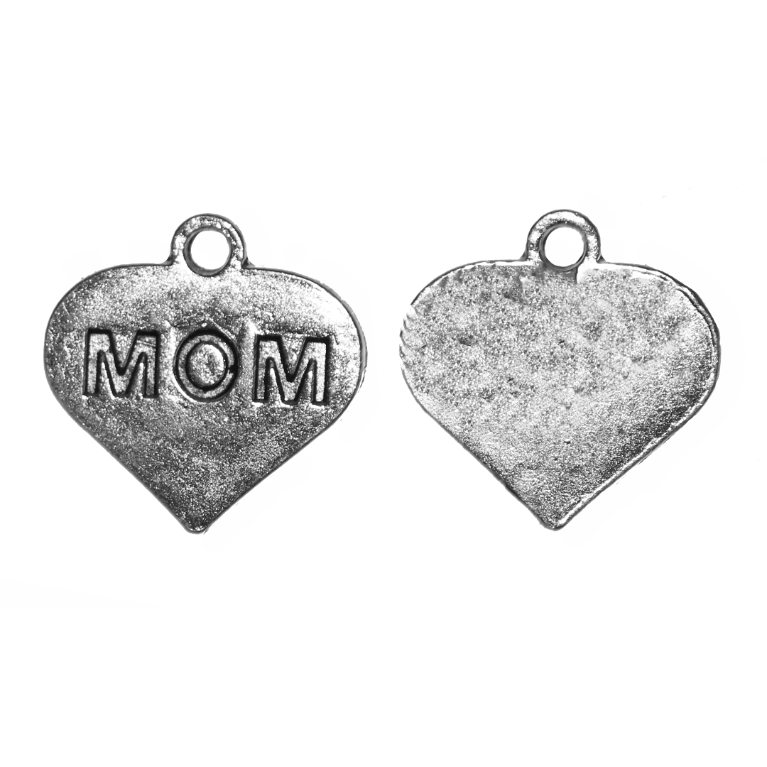Charms, Mom Heart, Silver, Alloy, 15.8mm x 15.8mm x 1.1mm, Sold Per pkg of 8