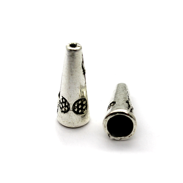 Bead Cone, Dotted Circle, Alloy, Silver, 21mm x 8mm, Sold Per pkg of 6