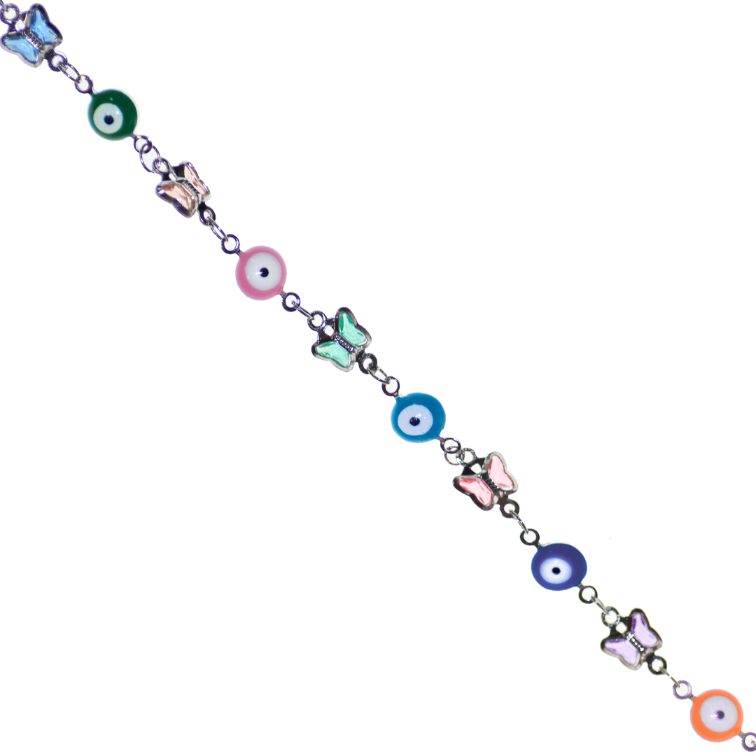 Chain, Evil Eye, Multi Colour, Silver, Alloy, 6.5mm, Sold Per Meter