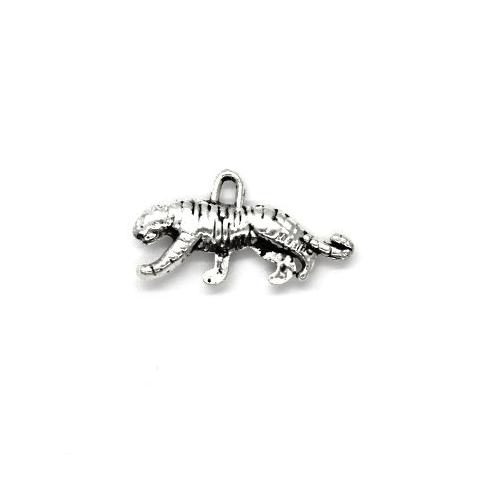 Charms, Silent Tiger, Silver, Alloy, 21mm X 9mm, Sold Per pkg of 4