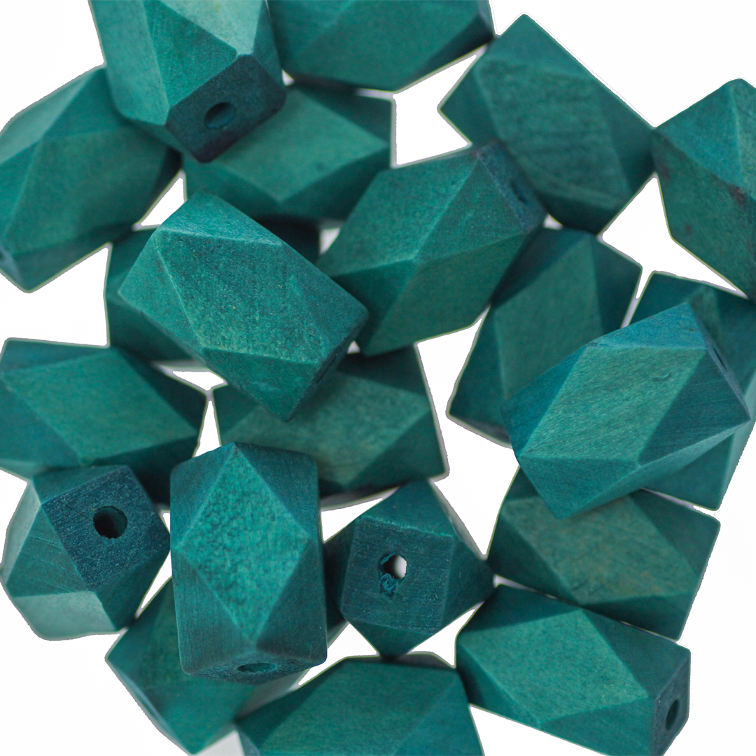 Wood Beads, Faceted Barrel, Teal Green, 22mm x 14mm, Sold Per pkg of 20