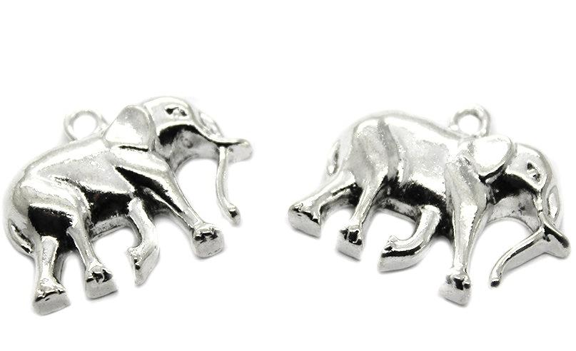 Charms, Large Horned Elephant, Silver, Zinc Alloy, 26mm X 33mm,  Sold Per pkg of 2