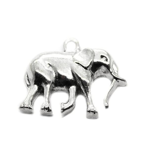 Charms, Large Horned Elephant, Silver, Zinc Alloy, 26mm X 33mm,  Sold Per pkg of 2