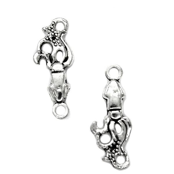 Charms, Squirmy Squid, Silver, Alloy, 24mm X 9mm, Sold Per pkg of 5