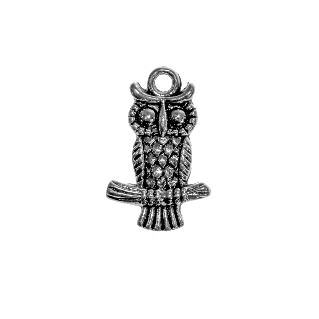 Charms, Sitting Owl, Silver, Alloy, 19mm x 12mm x 2.8mm, Sold Per pkg of 8