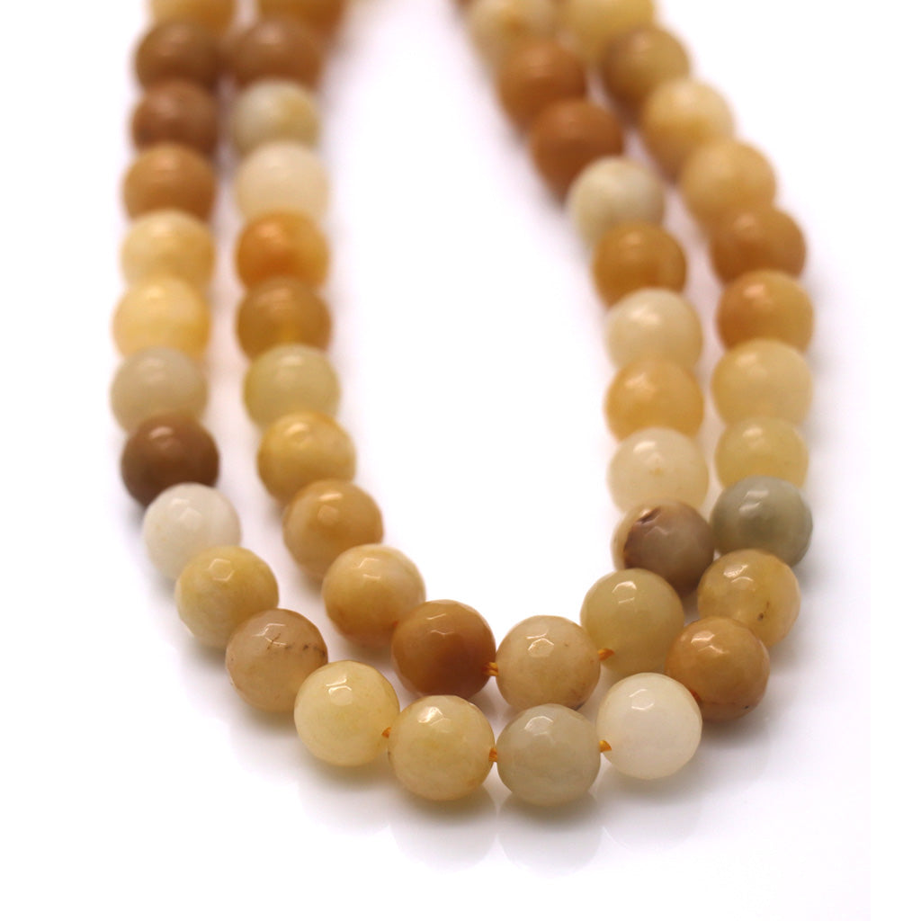 Faceted Dark Yellow Jade, Semi-Precious Stone, 10mm, 38 pcs per strand