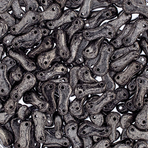 Czech Glass Bead Link, Black/Terracotta Silver Fullcoat, 3mm X 10mm, Sold per Pkg 100pcs