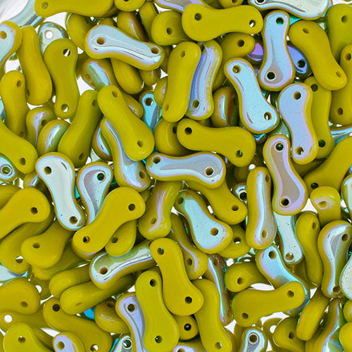 Czech Glass Bead Link, Green Opaque/AB Halfcoat, 3mm X 10mm, Sold per Pkg 100pcs