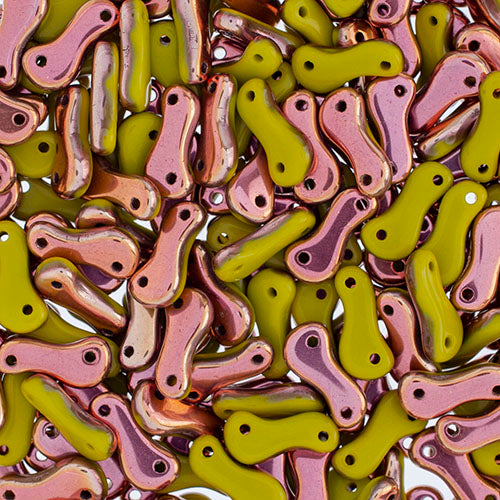 Czech Glass Bead Link, Green Opaque/Capri Rose Halfcoat, 3mm X 10mm, Sold per Pkg 100pcs