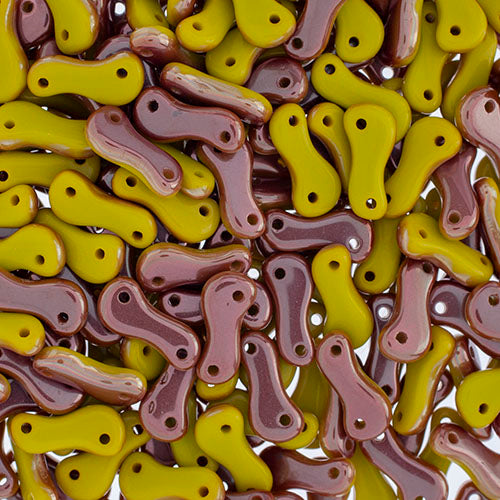 Czech Glass Bead Link, Green Opaque/Dark Apricot Halfcoat, 3mm X 10mm, Sold per Pkg 100pcs