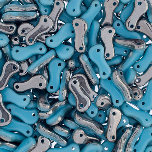Czech Glass Bead Link, Blue Turquoise/Chrome Halfcoat, 3mm X 10mm, Sold per Pkg 100pcs