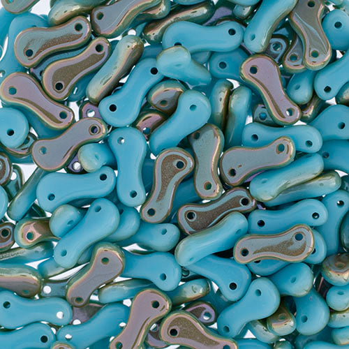 Czech Glass Bead Link, Blue Turquoise/ Apricot Light Halfcoat, 3mm X 10mm, Sold per Pkg 100pcs