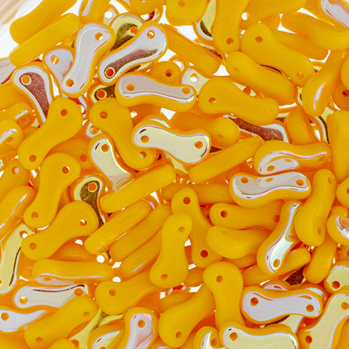 Czech Glass Bead Link, Yellow Opaque AB Halfcoat, 3mm X 10mm, Sold per Pkg 100pcs