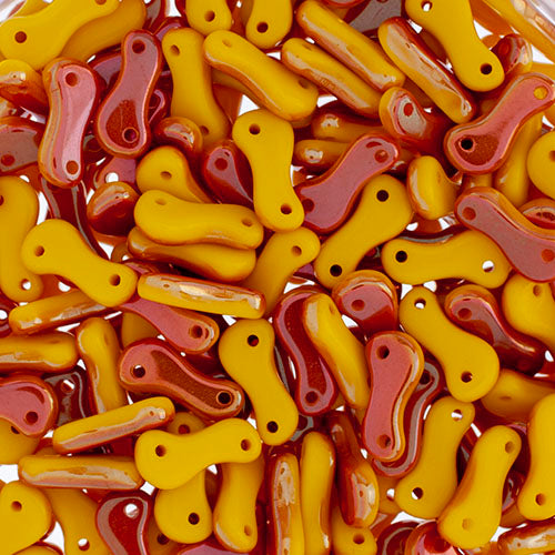 Czech Glass Bead Link, Yellow Opaque/Apricot Medium Halfcoat, 3mm X 10mm, Sold per Pkg 100pcs