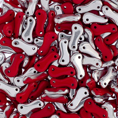 Czech Glass Bead Link, Red Opaque/Silver Labrador Halfcoat, 3mm X 10mm, Sold per Pkg 100pcs