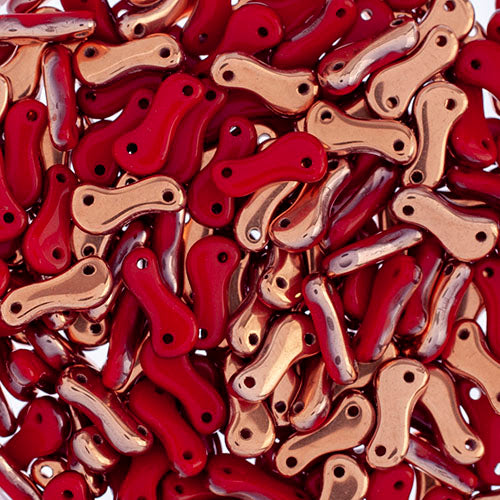 Czech Glass Bead Link, Red Opaque/Gold Capri Halfcoat, 3mm X 10mm, Sold per Pkg 100pcs