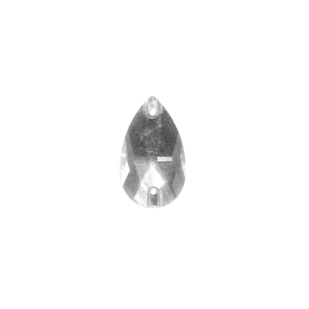 Sew On Glass Rhinestone, Teardrop, Crystal, 28mm x 16.5mm, Sold Per pkg of 2