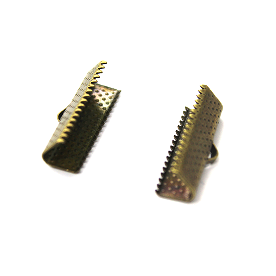 Terminators, Ribbon Crimp End, Brass, Alloy, 20mm x 7mm, Sold Per pkg of 8