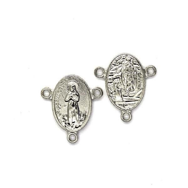 Charms, Catholic St. Bernadette Grotto of Lourdes Centerpiece, Silver, Alloy, 23mm x 21mm x 2mm, Sold Per pkg 8