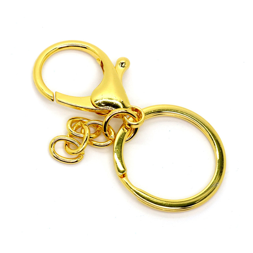 Lobster Clasp Key Ring, Gold Alloy, 35mm (clasp) x 30mm (ring), Sold Per pkg of 2