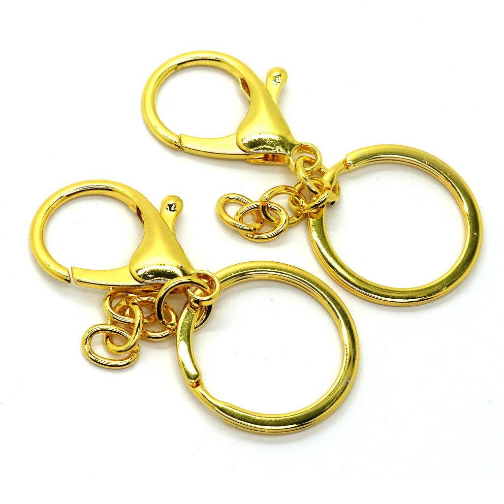 Lobster Clasp Key Ring, Gold Alloy, 35mm (clasp) x 30mm (ring), Sold Per pkg of 2