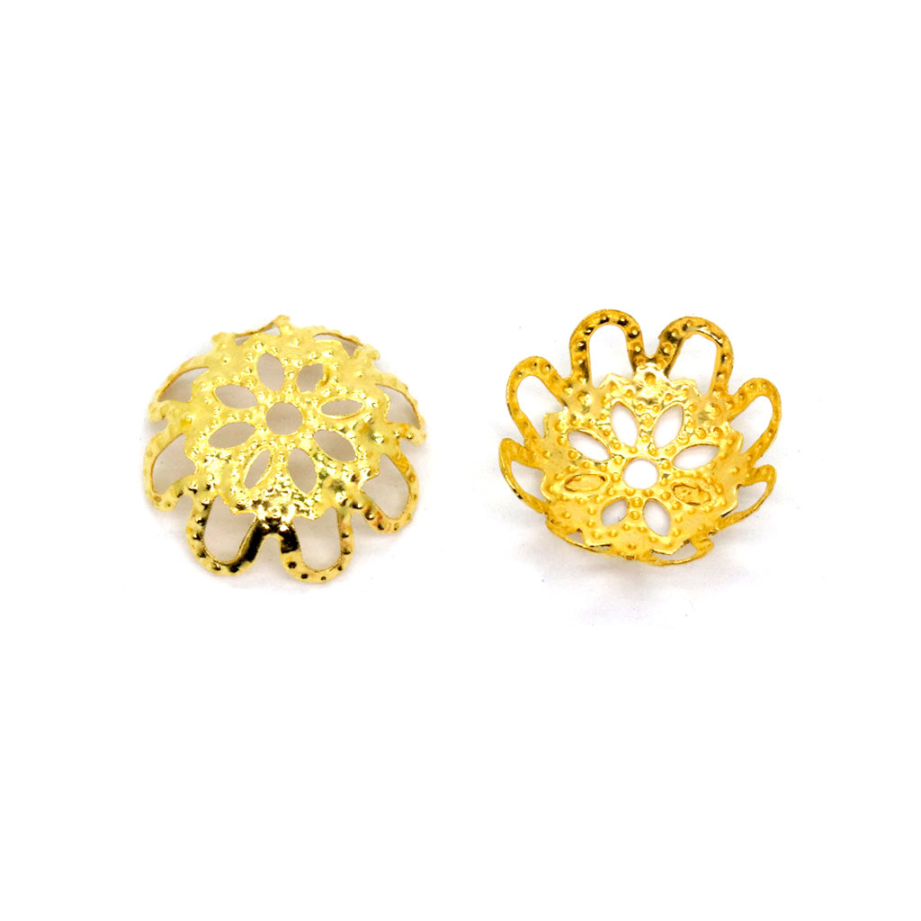 Bead Cap, Flower Bead Cap, Alloy, Gold, 3mm x 12mm, Sold Per pkg of 20 pcs