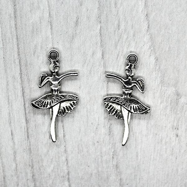 Charms, Ballerina, Silver, 28mm X 15mm, Sold Per pkg of 7