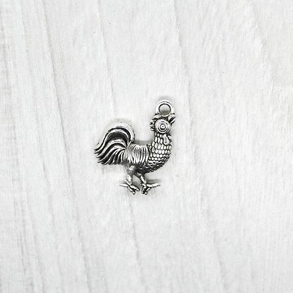 Charms, Rooster, Silver, 19mm X 15mm, Sold Per pkg of 6