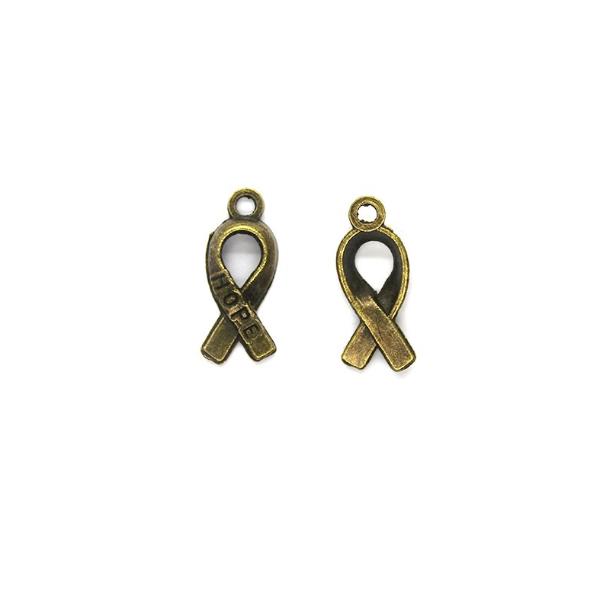 Charms, Hope Ribbon, Bronze, Alloy, 18mm X 8mm, Sold Per pkg of 6