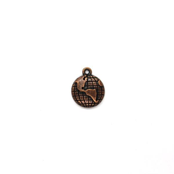 Charms, Flat Globe, Copper, Alloy, 19mm X 16mm, Sold Per pkg of 5