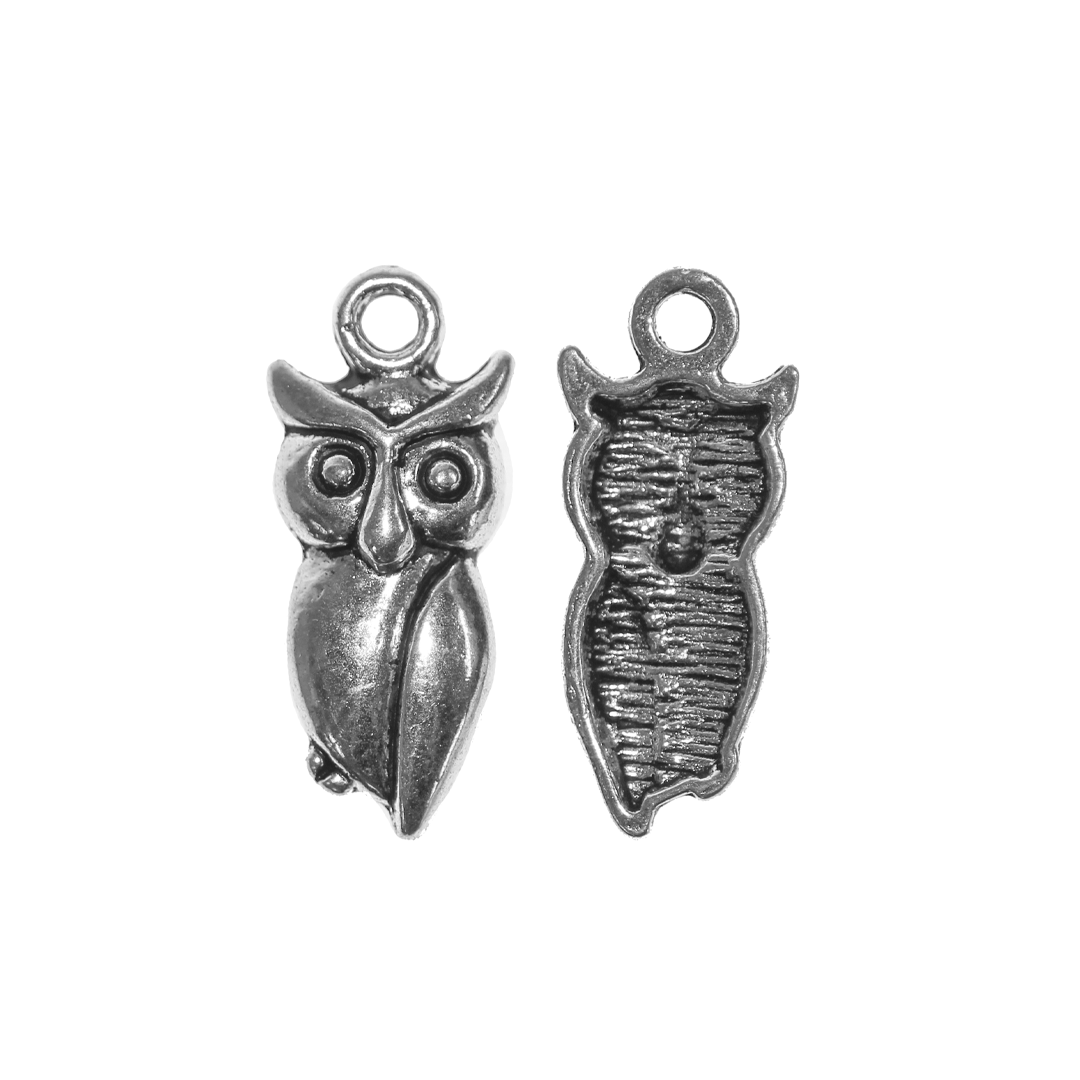 Charms, Owl, Silver, Alloy, 21mm x 9mm x 2.5mm, Sold Per pkg of 10