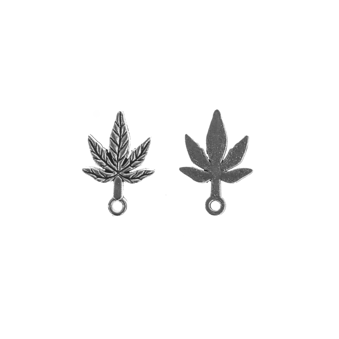 Charms, Cannabis Leaf, Silver, Alloy, 19mm x 13mm x 1.2mm, Sold Per pkg of 24
