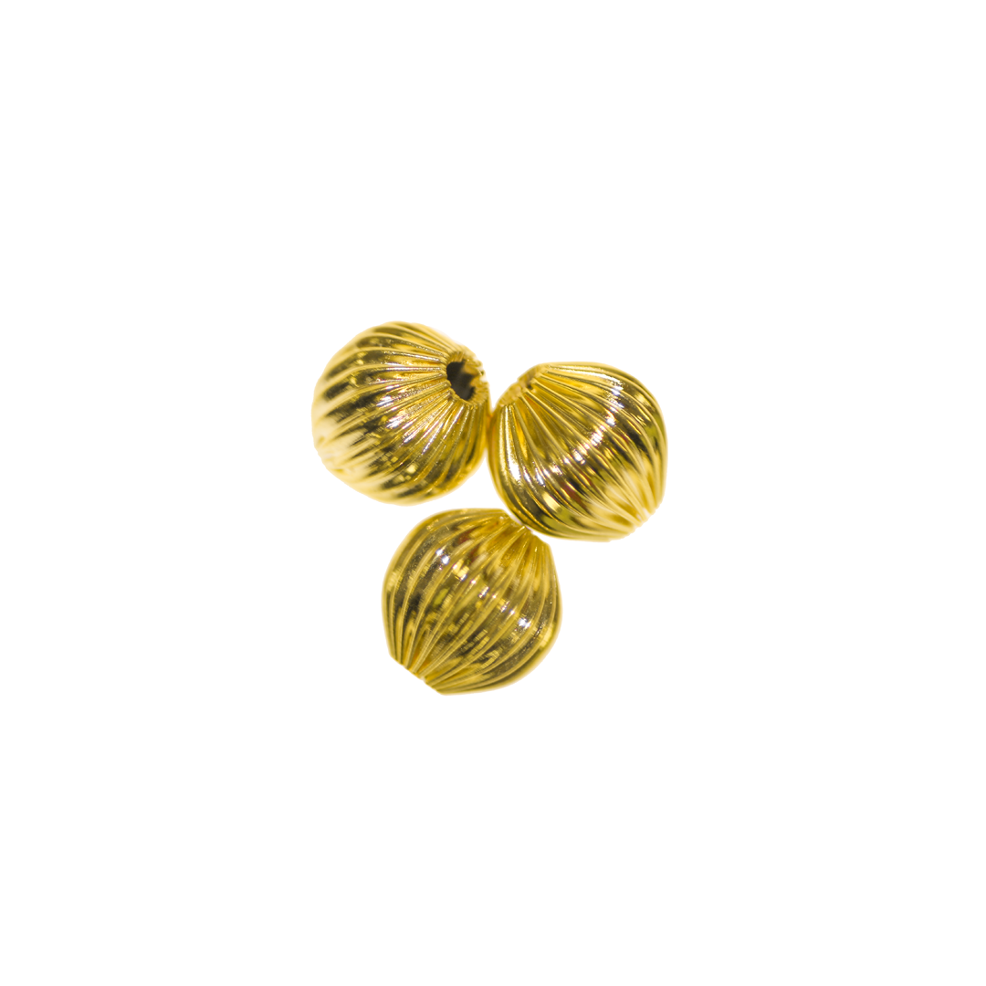 Spacers, Ribbed, Gold, Alloy, 12mm x 12.4mm, Sold Per pkg of 10