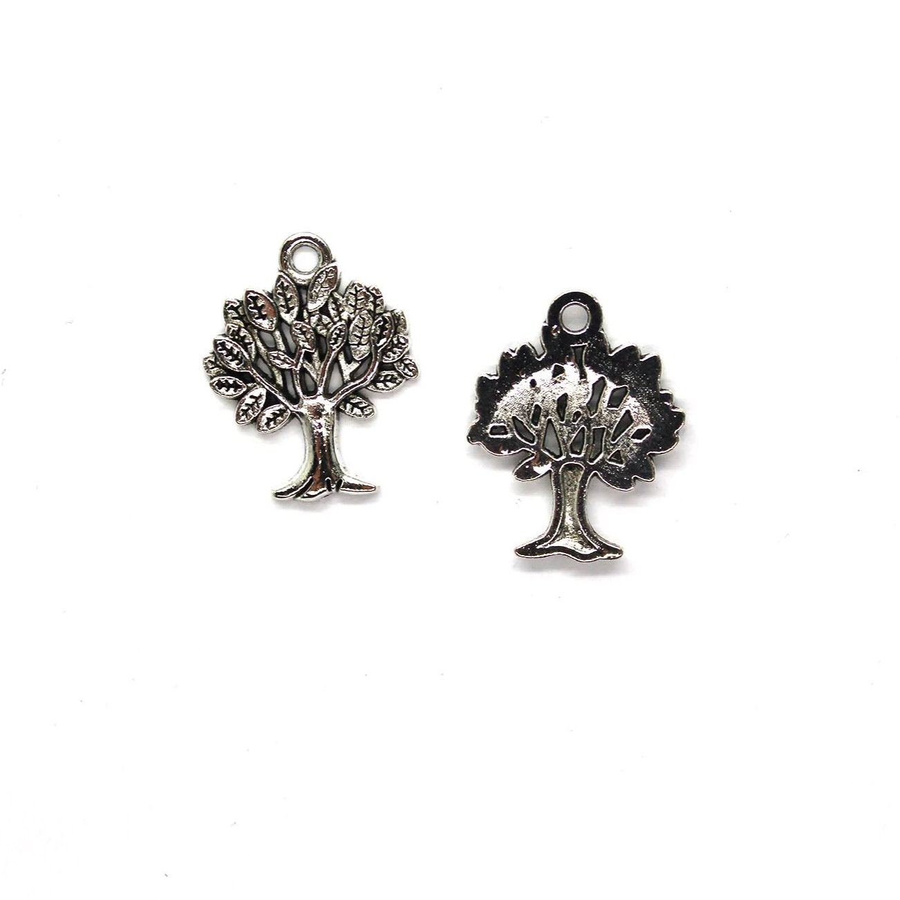 Charms, Tree, Silver, Alloy, 21mm X 16mm, Sold Per pkg of 10