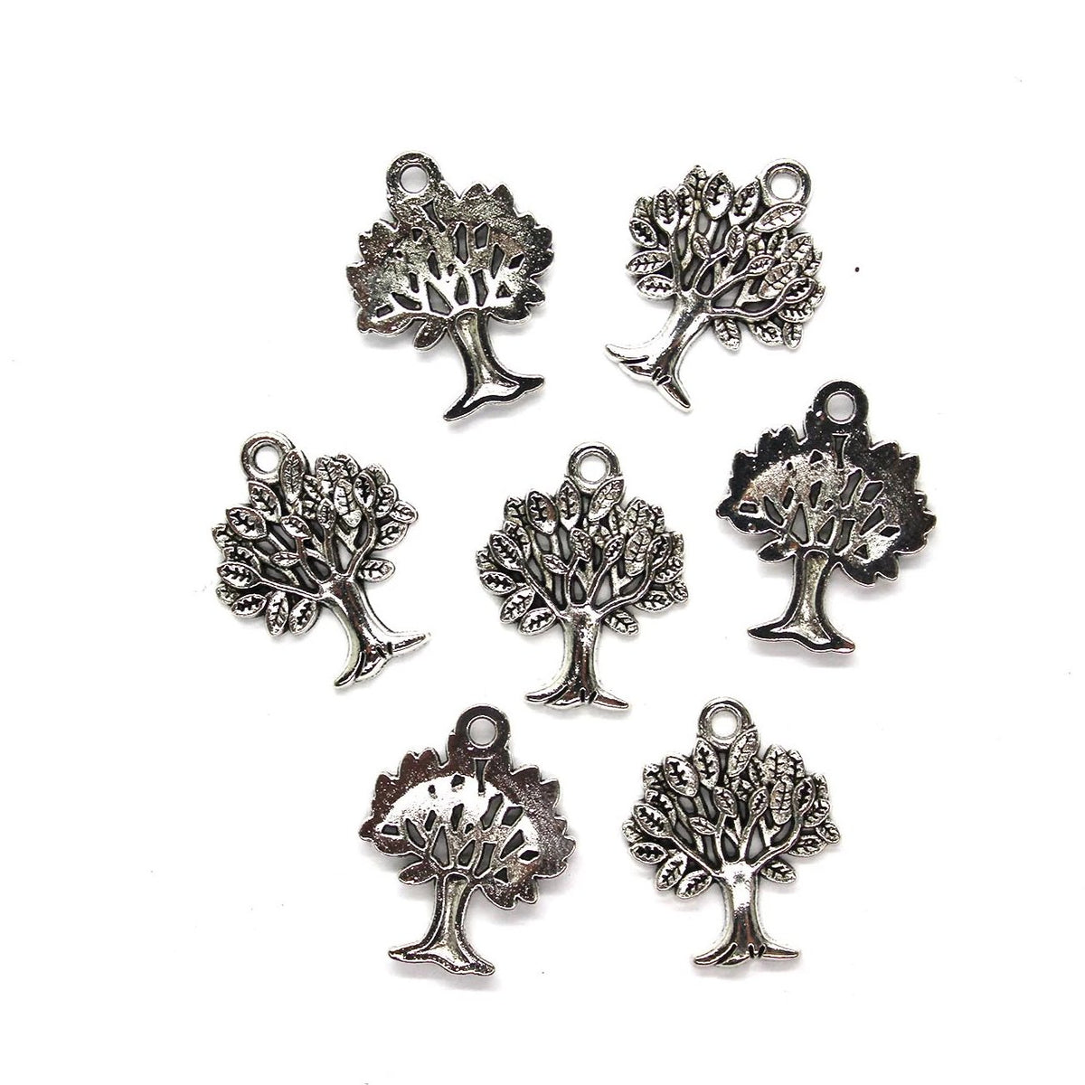 Charms, Tree, Silver, Alloy, 21mm X 16mm, Sold Per pkg of 10