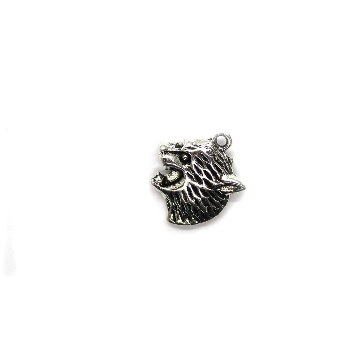 Charms, Lion Head, Silver, Alloy, 22mm X 20mm X 5mm, Sold per pkg of 5