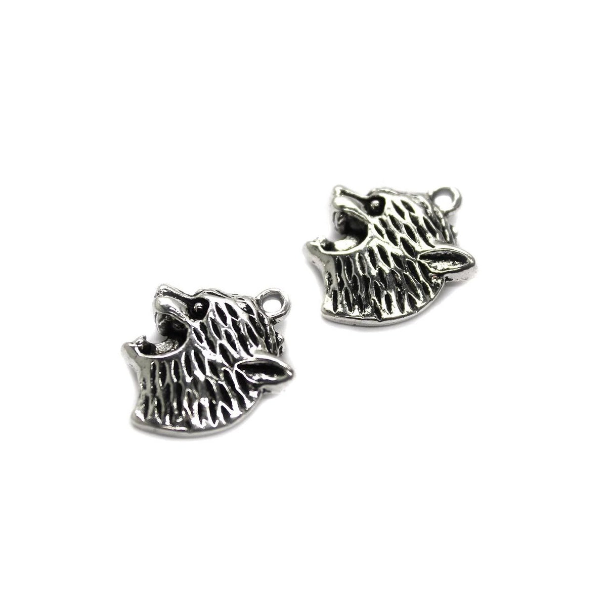 Charms, Lion Head, Silver, Alloy, 22mm X 20mm X 5mm, Sold per pkg of 5