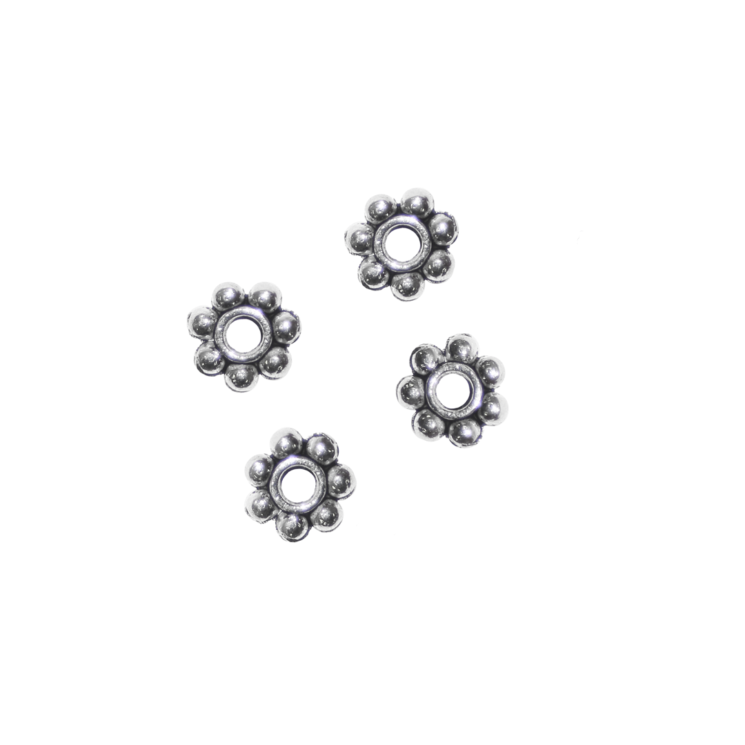 Spacers, Daisy, Silver, Alloy, 4.5mm x 4.5mm, Sold Per pkg of Approx 160+