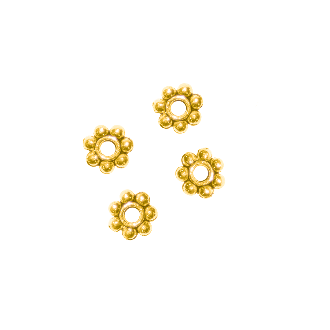 Spacers, Flower Bead, Alloy, Bright Gold, 6mm x 6mm, Sold Per pkg of 80+ pcs