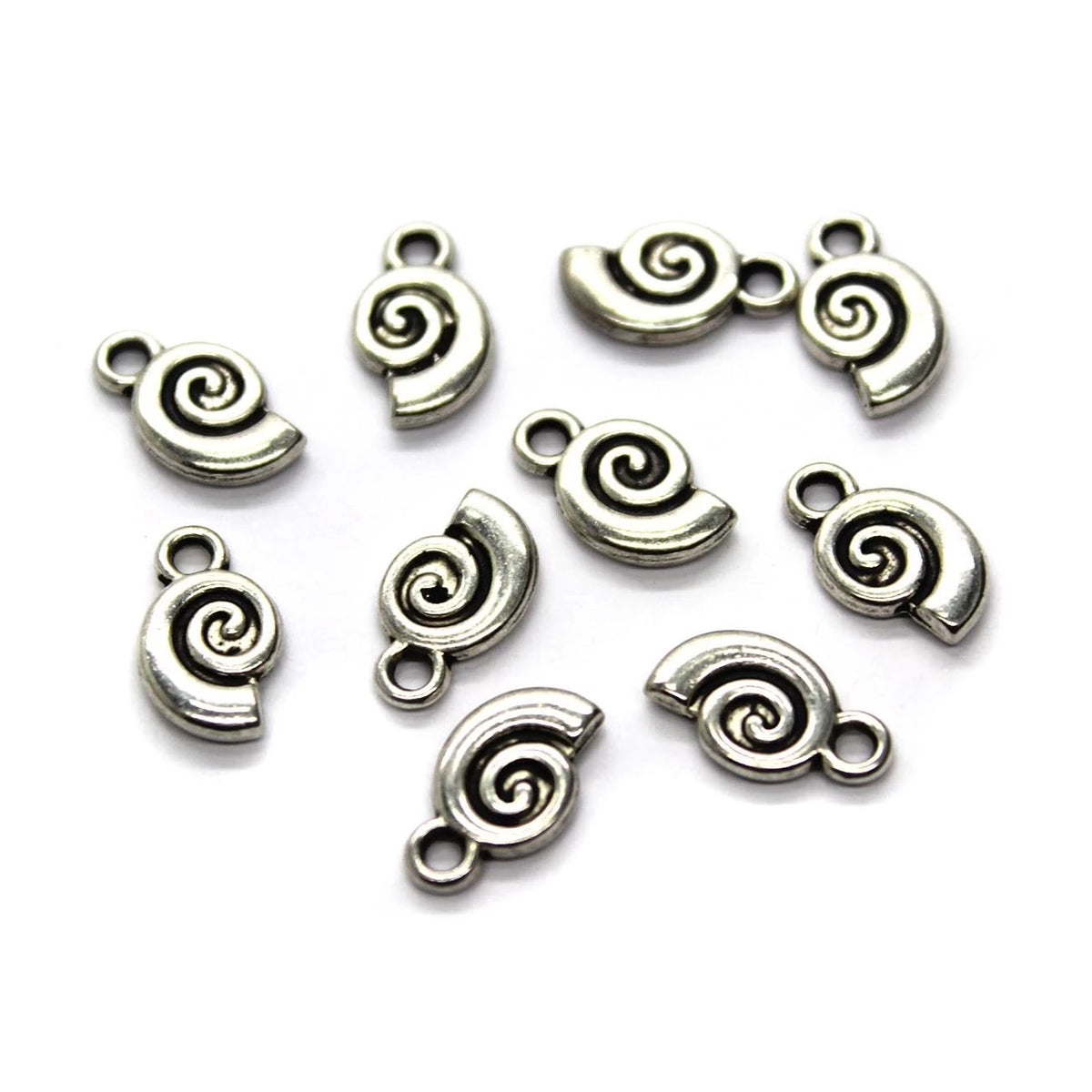 Charms, Snail Shell, Silver, Alloy, 12mm x 7mm, Sold Per pkg 14