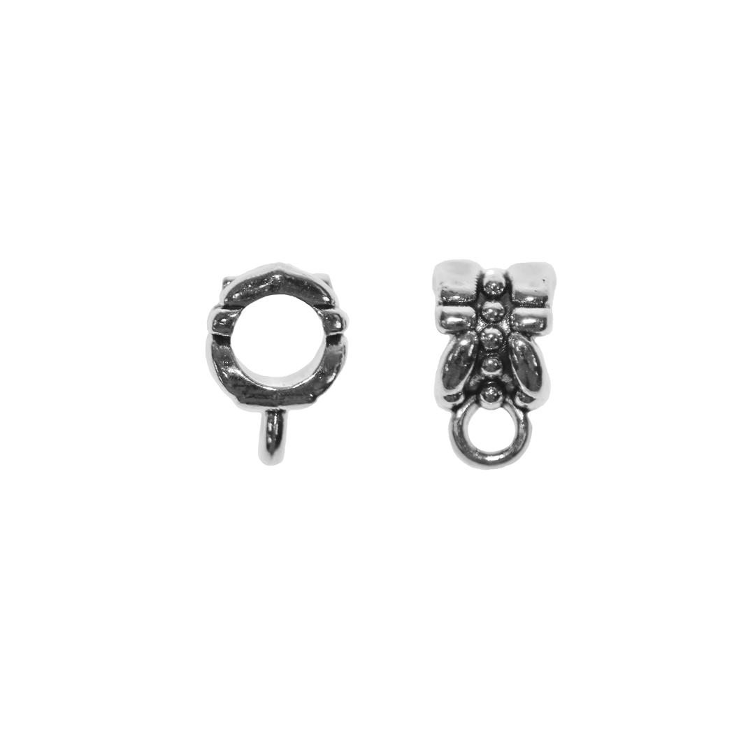 Spacers, Tibetan Charm Holder, Alloy, Silver, 11mm x 6.5mm, Sold Per pkg of 12