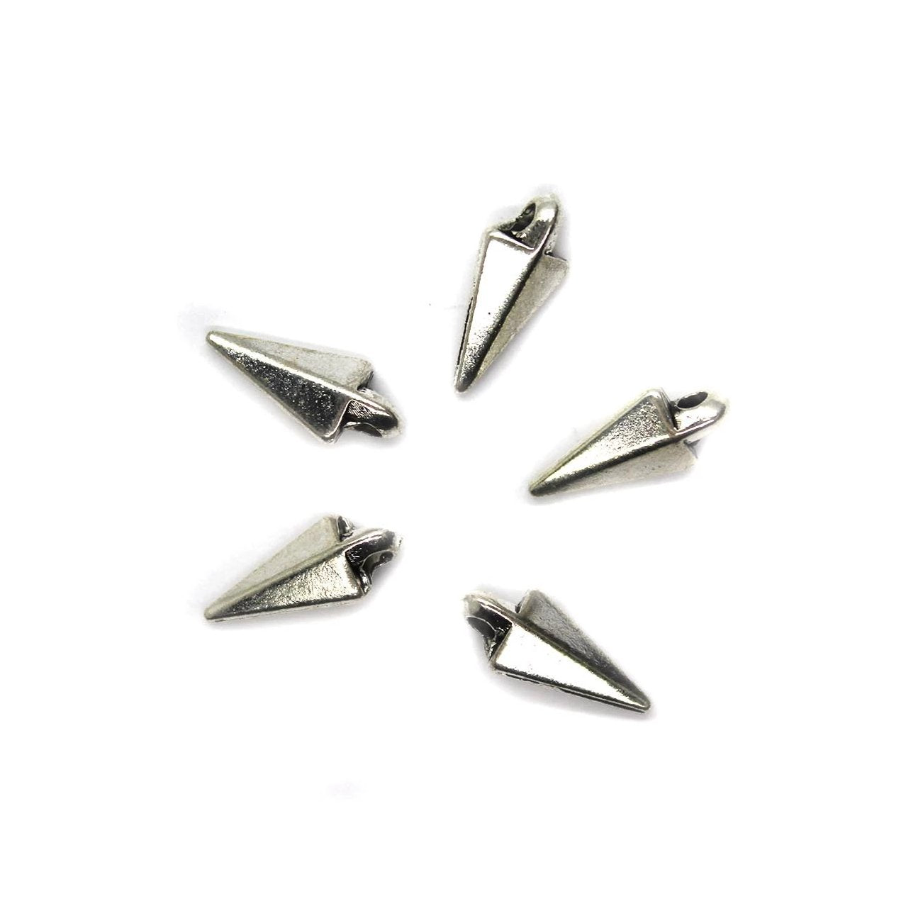 Charm, Solid Triangle, Alloy, Silver, 16mm X 7mm, Sold Per pkg of 6