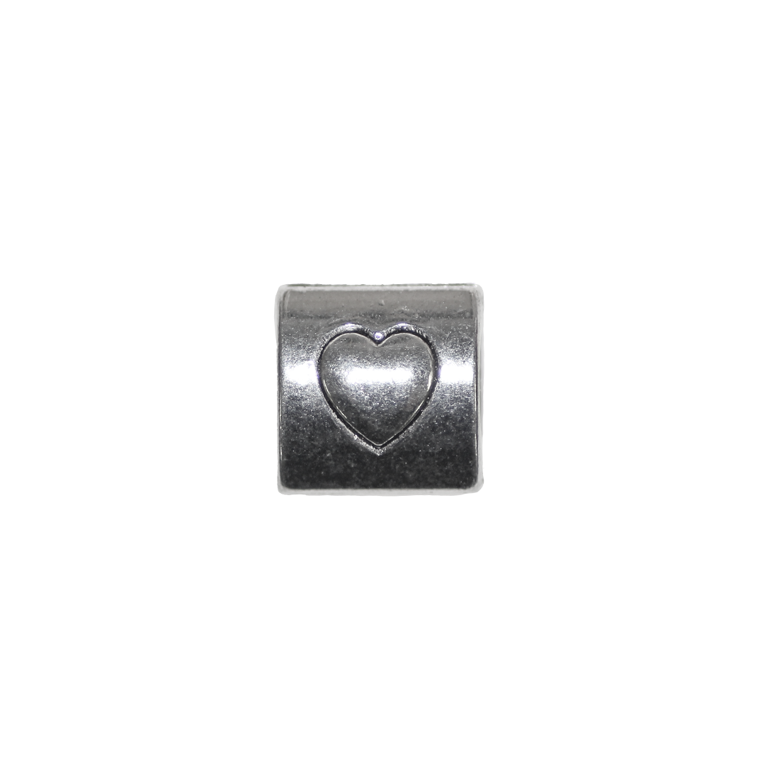 Spacers, Convex Square with Heart, Silver, Alloy, 10mm x 10mm, Sold Per pkg of 6