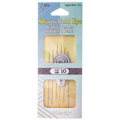 Dazzle It, Sharps Gold Eye Beading Needle w/Threader, Size 10, 6pcs