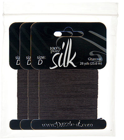 Silk Bead Thread - Size D - 28 yard - Charcoal