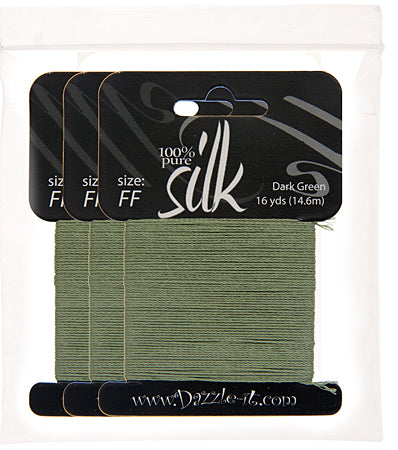 Silk Bead Thread - Size FF - 16 yard - Dark Green