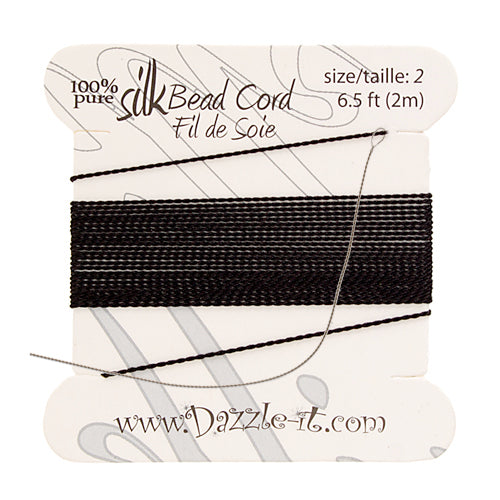 Silk Bead Thread with Needle - Size 2 - 2 meter - Black