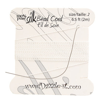 Silk Bead Cord with Needle - Size 2 - 2 meter - White