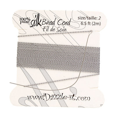 Silk Bead Cord with Needle - Size 2 - 2meter - Grey