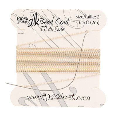 Silk Bead Cord with Needle - Size 2 - 2meter- Beige